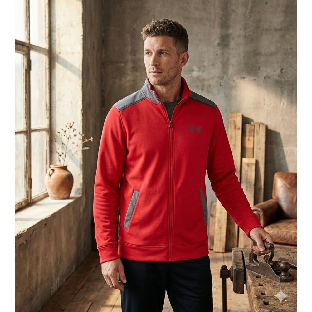 Under Armour Storm Jacket Mens S Red Fleece Lined Full Zip ColdGear